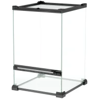 PawHut Terariu din sticlă pentru reptile vivariu 12 L cu capac din plasă metalică, 20 x 20 x 30 cm, negru(m-7)