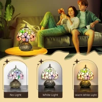 HOMCOM Tiffany-Style Table Lamp with Sculpted Dragonfly Base, Handcrafted Antique Stained Glass Bedside Lamp for Living Room and Bedroom, E27 Socket, Pink(m-6)