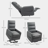 HOMCOM Fotoliu relax electric cu funcție de ridicare, telecomandă, spumă moale, buzunar lateral, husă cu aspect de in, Gri(m-3)