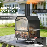 Outsunny Buiten Pizzaoven Houtgestookte Oven Roestvrij Staal 2 Lagen Met 1 cm Dikke Pizzasteen Inklapbare Poten(m-6)