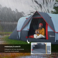Outsunny Cort de Camping pentru 4 Persoane Impermeabil cu Ferestre și Stâlpi din Fibră de Sticlă, 4.55x2.3x1.8 m, Gri(m-8)