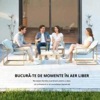 Set mobilier pentru grădină 4 piese Outsunny, set pentru terasă cu masă cu blat din sticlă securizată, canapea, 2 fotolii, Alb(m-4)
