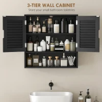 HOMCOM Bathroom Cabinet, Wall Mounted Storage Cabinet with Adjustable Shelves, 60 x 20 x 60 cm, Black(m-4)
