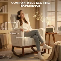 HOMCOM Rocking Chair for Adults, Lounge Rocker Chair with Lumbar Pillow, High Back, Wood Base, Side Pockets, Cream White(m-5)