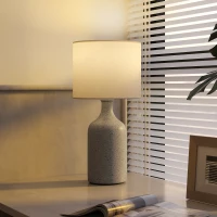 HOMCOM Lampa Stołowa, Lampa Nocna, Biurkowa z Ceramiczną Podstawą, Abażurem z Płótna, 22x22x45 cm, Piaskowy Brąz + Biały(m-7)