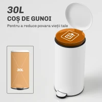 HOMCOM Coș de Gunoi cu Pedală 30L, cu Capac cu Închidere Lentă, din Metal și PP, 36x30x63.5 cm, Alb Crem(m-4)
