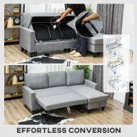 HOMCOM Three-Seater Storage Sofa Bed - Grey(m-5)