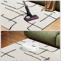 HOMCOM Modern Fluffy Area Rug, Geometric Pattern Washable Rug, Soft High Pile Floor Carpet for Living Room, Bedroom, Dining Room, Home Office, 170 x 120 cm, Cream(m-8)