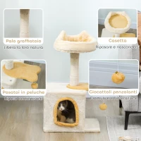 PawHut Albero Tiragraffi per Gatti con Posatoio e Casetta, in Legno, Peluche e Sisal, 40x30x72 cm, Beige e Giallo(m-5)