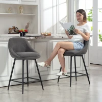 HOMCOM Set de 2 scaune de bar cu tapițerie din corduroy și picioare din oțel, scaune tapițate pentru insula de bucătărie, sufragerie, Gri(m-4)