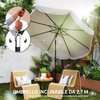 Outsunny Ombrellone da Giardino Rotondo 2.7x2.4 m con Manovella, in Metallo e Poliestere, Grigio Chiaro(m-4)