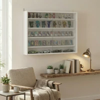 HOMCOM Vitrina de Pared de Madera con Estantes Ajustables y 2 Puertas Correderas de Cristal 80x9,5x60 cm Blanco(m-8)