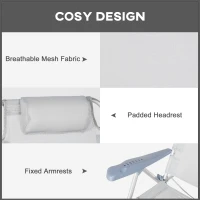 Outsunny Zestaw 2 Krzeseł Campingowych Składanych z 6-stopniową Regulacją Oparcia Siateczkowym Zagłówkiem 62 x 65 x 80 cm Jasnoszary(m-6)