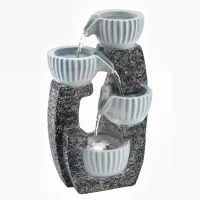 Outsunny 4-Tier Bowl Water Feature, Indoor Outdoor Garden Water Fountain with Pump and LED Lights, Resin Cascading Waterfall(m-1)