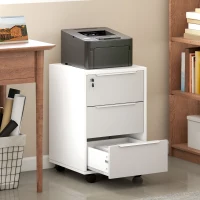 HOMCOM Schedario per Ufficio a 3 Cassetti con Chiavi di Sicurezza e 4 Ruote, in Legno, 40x40x63.5 cm, Bianco e Grigio(m-2)