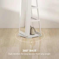 HOMCOM 360° Swivel Jewellery Cabinet, Free Standing Full Length Mirror with Storage, Lockable Jewellery Organiser with Built-in Makeup Mirror and Storage Shelves for Bedroom, White(m-6)