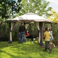 Outsunny Pavilhão de jardim 4 x 4 m, Tenda de jardim com laterais em tela, Proteção UPF50+, Pavilhão de festa com altura ajustável, Bege(m-2)