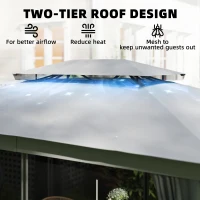 Outsunny Pawilon 3,8x3m Wodoodporny Stabilny Zimowy Pawilon Ogrodowy z Podwójnym Dachem, Zasłony, Siatka na Komary, Haki, Ciemnoszary(m-4)