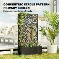 Outsunny Donica z osłoną wizualną Donica z kratką tropikalne motywy liści 61 x 23 x 113 cm Czarny(m-6)