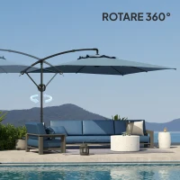 Outsunny Umbrelă de Soare Suspendată cu Rotire la 360°, Mâner cu Manivelă și Înclinare, 300x325x230 cm, Kaki(m-7)