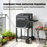 Outsunny Barbacoa de Carbón Portátil con Parrilla de Acero Inoxidable Estante Lateral Termómetro Bandeja y Ruedas Negro(m-4)