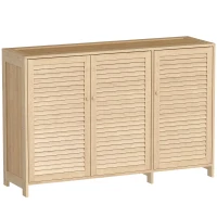 HOMCOM Bamboo Shoe Cabinet with Louvered Doors, 18 Pairs Shoe Storage Cabinet with Adjustable Shelves for Hallway, Natural(m-1)