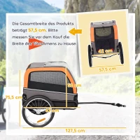 PawHut Przyczepka rowerowa dla psów składana z odblaskami dla małych i średnich psów do 20 kg Pomarańczowa(m-3)
