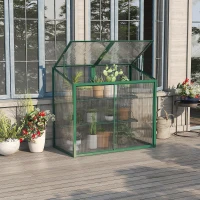 Outsunny Mini serre de jardin en aluminium et polycarbonate avec étagère réglable toit ouvrant 110 x 60 x 82/98,5 cm vert(m-10)