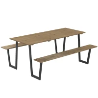 Outsunny Conjunto mesa e bancos de madeira estilo cervejaria, mesa de piquenique em madeira com bancos, 175 cm, furo para guarda-sol, castanho(m-1)