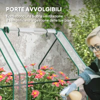 Outsunny Mini Serra da Giardino a 4 Porte Arrotolabili con Copertura Allungata, in Acciaio e PE, 360x90x90 cm, Trasparente(m-7)