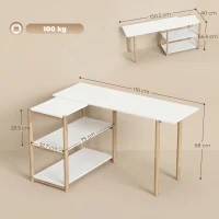 HOMCOM Computer Desk with Storage Shelves Modern Writing Desk Bamboo Frame for Home Office 150 cm White and Oak(m-3)