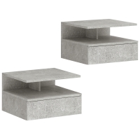 HOMCOM Juego de 2 Mesitas de Noche Flotantes con Cajón Montado en la Pared 35x32x22,5 cm Gris Cemento