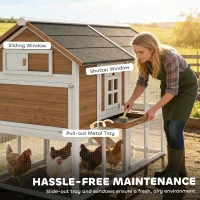 PawHut Kurnik z wybiegiem, gniazdem lęgowym, wysuwaną tacą i wodoodpornym dachem, dla 4 kur, 200 x 104 x 145 cm, drewno, brązowy(m-7)