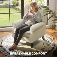 HOMCOM Wingback Accent Chair, Retro Upholstered Button Tufted Occasional Chair for Living Room and Bedroom, Cream White(m-6)