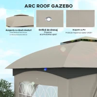 Outsunny Pavilion de grădină 3,4 x 3,4 m, Cort de bere cu acoperiș ventilat, ferestre arcuite, cadru din oțel, Gri deschis(m-7)