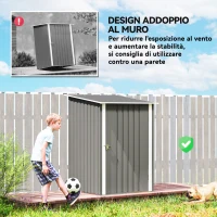 Outsunny Casetta da Giardino Porta Attrezzi in Acciaio Galvanizzato con Porta a Battente, 100x104x160 cm, Grigio Chiaro(m-6)