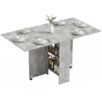 HOMCOM 80-140 cm Folding Dining Table for 4-6 People, Drop Leaf Table with 2-Tier Shelves, Rolling Casters, for Small Spaces, Kitchen, Flat, Dining Room, Cement Grey(m-11)