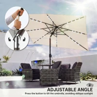 Outsunny Parasol ogrodowy LED solarny ok. 300 x 200 cm z regulacją kąta nachylenia, z korbą, pokrowcem, ochroną UV, obrotowy, kremowy(m-8)