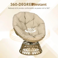 Outsunny Fotoliu din coș Fotoliu din ratan Scaun outdoor, stil boho, rezistent la intemperii, 85 cm x 70 cm x 82 cm, Crem + Natural(m-6)