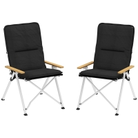 Outsunny 2 Cadeiras de Campismo Dobráveis com Encosto Alto Ajustável Apoios de Braços de Madeira e Bolsa de Transporte 59x67x96 cm Preto