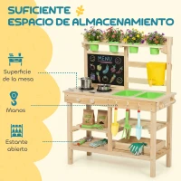 AIYAPLAY Cocina de Juguete Exterior de Madera con Macetas Fregaderos Grifo Utensilios de Acero Inoxidable Natural(m-7)