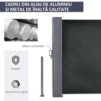 Outsunny Prelată Laterală Retractabilă cu Mâner, Separator Grădină din Metal și Poliester 180 g/m², Anti UV, pentru Intimitate în Exterior, pentru Balcon sau Grădină, 600x180 cm, Gri(m-5)
