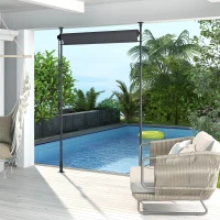 Outsunny Toldo manual retrátil de pé comprimento ajustável manivela instalação sem perfuração metal alu. poliéster cinza escuro(m-5)