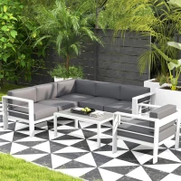 Outsunny Five-Piece Aluminium Garden Sofa Set, with Glass-Top Table - Grey(m-10)