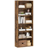 HOMCOM Six Shelf Bookcase - Rustic Brown(m-10)
