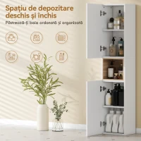 HOMCOM Mobilier de Baie cu 2 Uși, Rafturi Reglabile și Spațiu Deschis, Lemn, 30x24x140 cm, Alb(m-4)