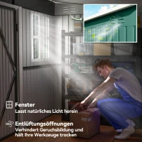 Outsunny Metallschuppen zur Aufbewahrung von Gartengeräten, mit Fenster, breite Tür, 260 x 177 x 190 cm, Grün(m-6)