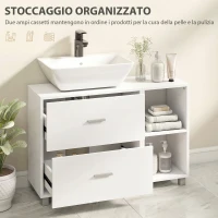 HOMCOM Mobile Sottolavabo Bagno con 2 Cassetti e Ripiani Aperti, in Legno, 90x30x60 cm, Bianco(m-5)