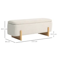 HOMCOM Taburet cu spațiu de depozitare, bancă cu tapițerie din spumă, imitație de in, 111 x 44 x 44,5 cm, crem(m-3)