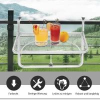 Outsunny Balkonhängetisch 3-fach höhenverstellbarer Hängetisch aus Metall wetterfest Balkontisch Beistelltisch für Balkongeländer Terrassengeländer Tisch zum Einhängen 60 x 56 cm, Weiß(m-7)